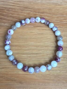 White Eudialyte Beads Stretch Bracelet, Hand Crafted